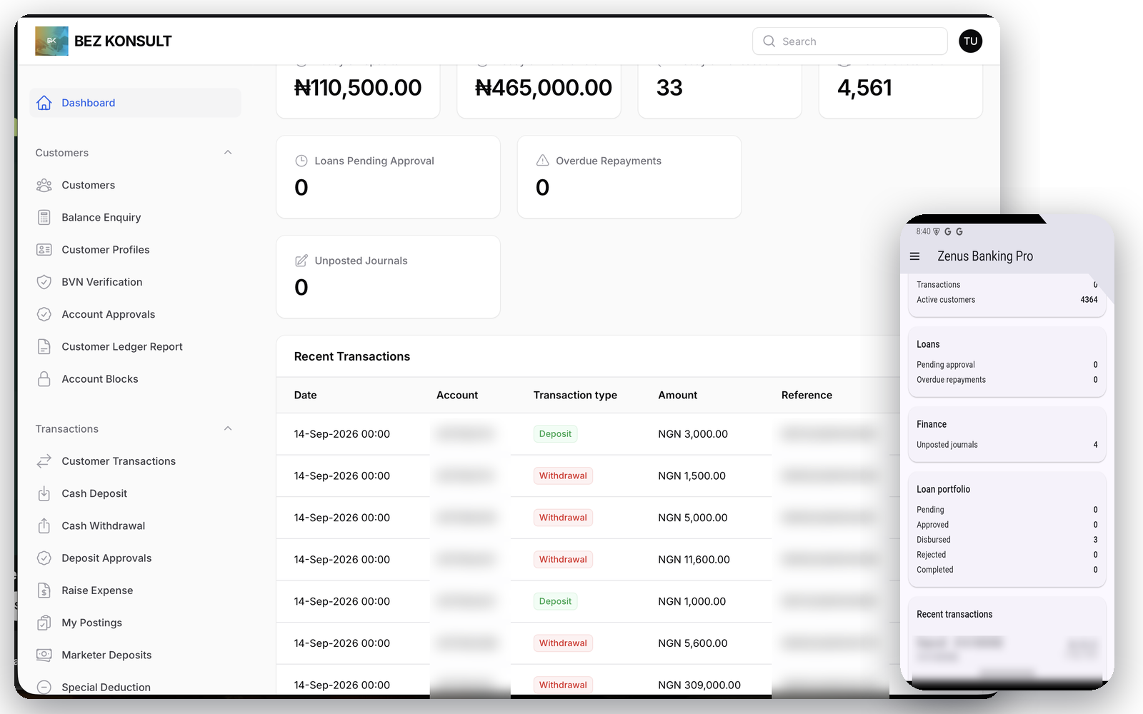Dashboard on the web, the same figures on the field app