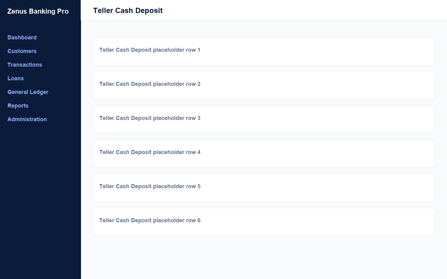 Zenus Banking Pro teller cash deposit screen