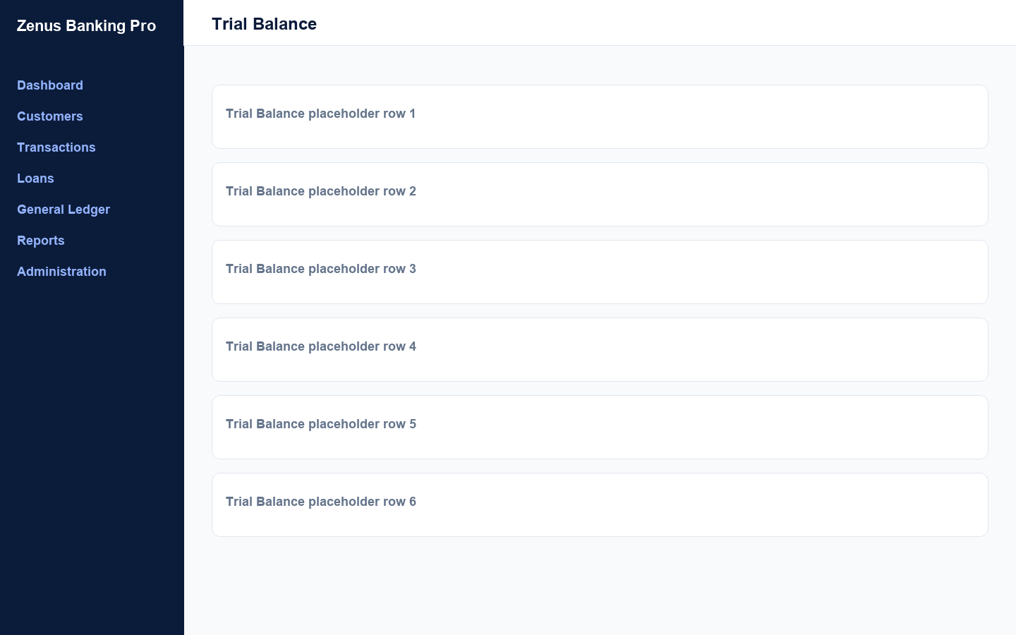 Trial balance report in Zenus Banking Pro